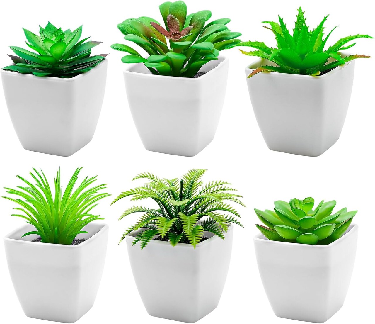 Set of 6 Mini Artificial Succulent Plants in Pots – Small Fake Potted Succulents for Home, Office Desk, Bedroom, Bathroom, Shelf & Windowsill Decor